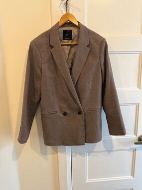 Mango Brown and Black Micro-Checked Blazer